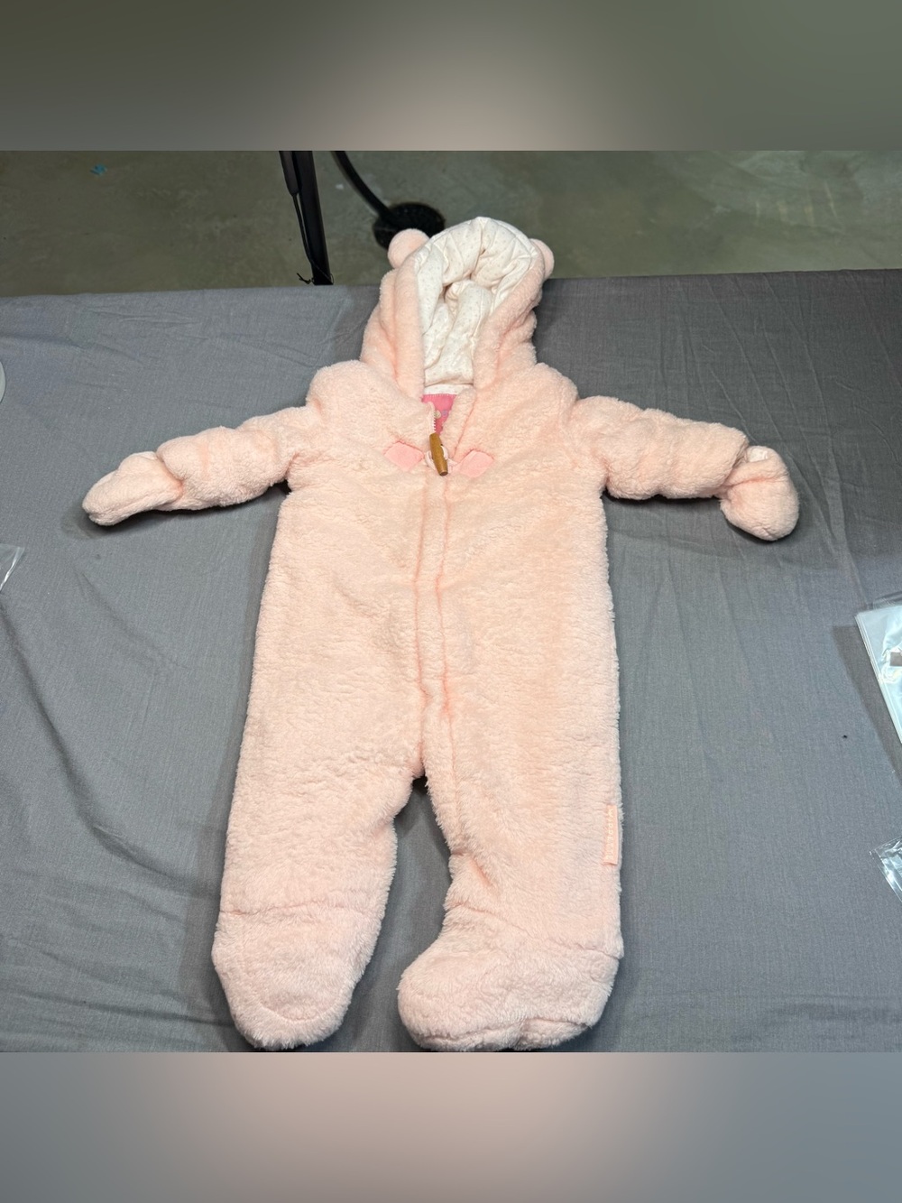Plush Hooded Infant Footed Snowsuit in Light Pink - Picture 1 of 5